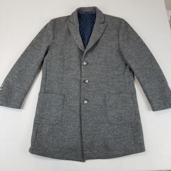 Enzo Tovare Coat Mens 44 Gray Wool Blend Quilted Lined Blazer Overcoat Classic